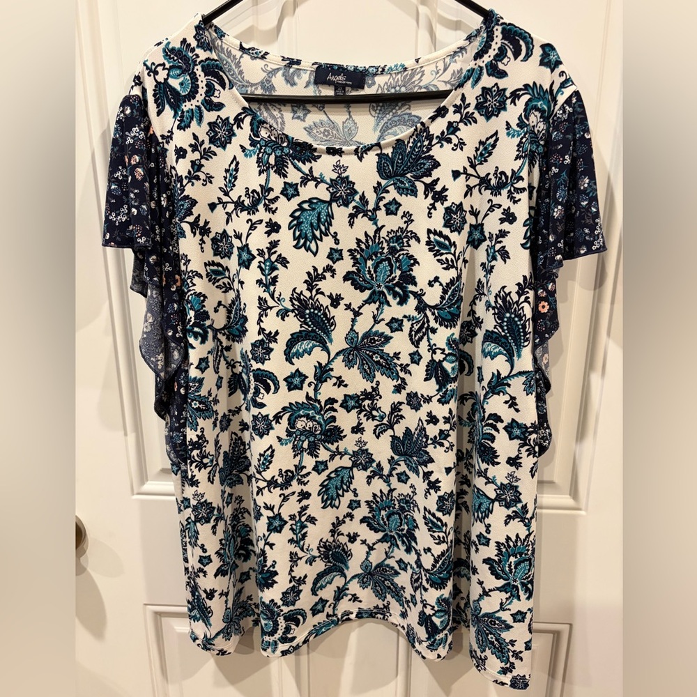 Angels Forever Young Blue and White Floral Blouse